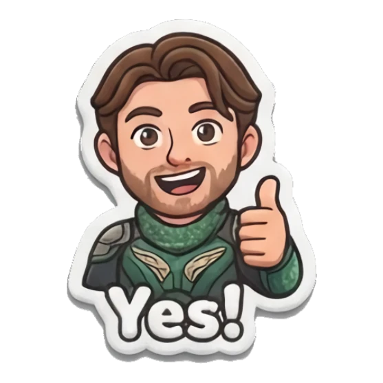 Cheerful hero giving a thumbs up saying Yes. Heroic Daily Vibes sticker for expressive chats and social replies.