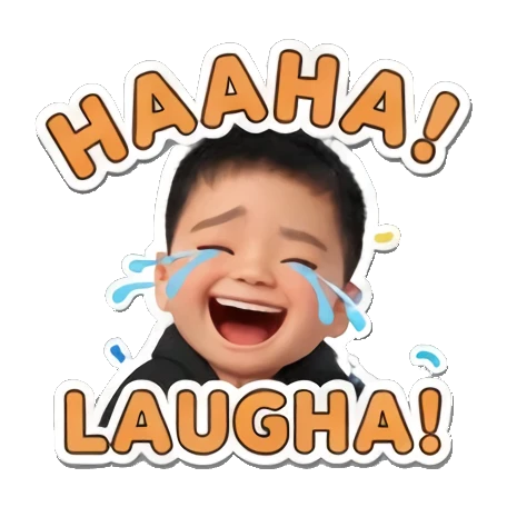 Little boy laughing hysterically with tears and LAUGHA text. Little Boy Daily Expressions sticker for expressive chats and social replies.