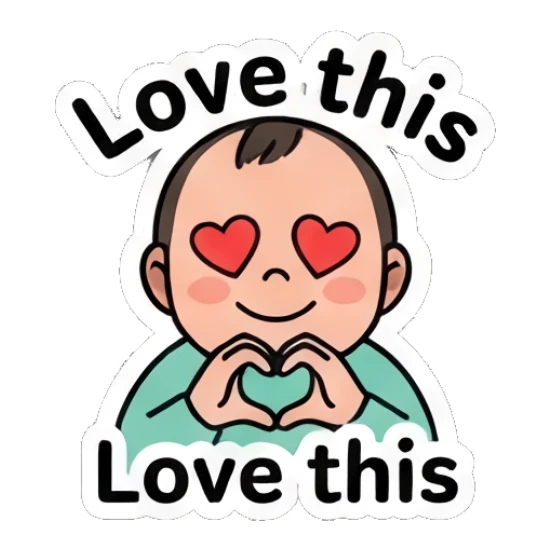 Baby with heart eyes and hands in a heart shape. Little Baby Daily Moods sticker for expressive chats and social replies.