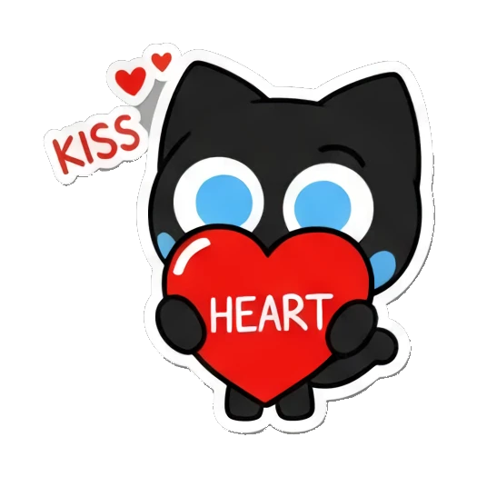 cat holding a red heart Playful Black Cat Expressions sticker for expressive chats and social replies.