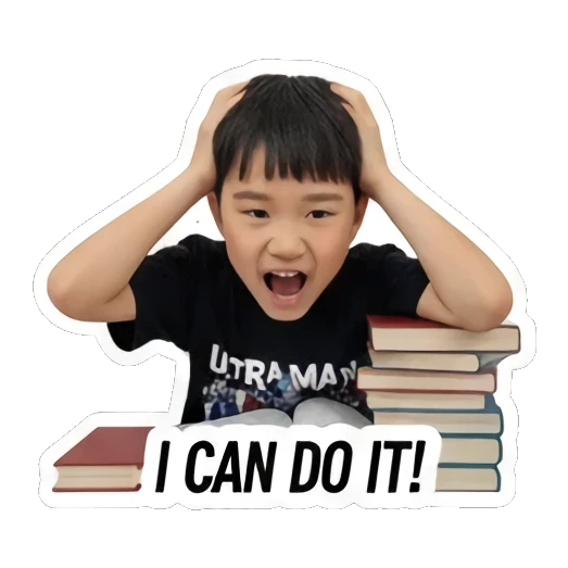 student writing homework Little Student Struggles sticker for expressive chats and social replies.