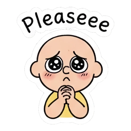 Boy with big pleading eyes and hands together saying Pleaseee. Daily Life of a Cartoon Boy sticker for expressive chats and social replies.