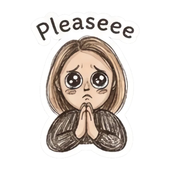 Girl looking pleadingly with big puppy eyes Sketchy Girl Daily Vibes sticker for expressive chats and social replies.
