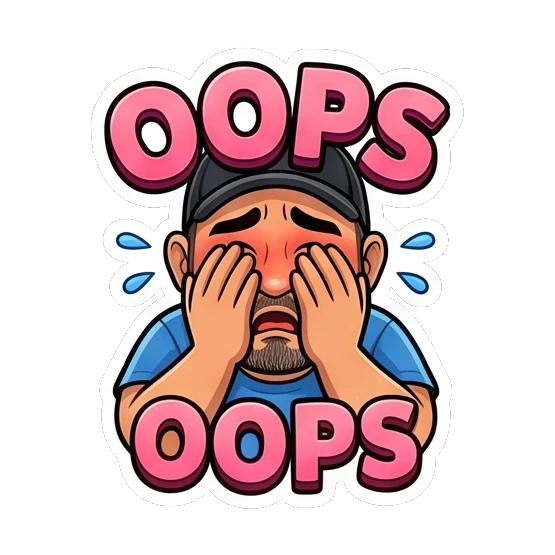Bearded man covering his face in embarrassment, 'Oops'. Bearded Guy Daily Vibes sticker for expressive chats and social replies.