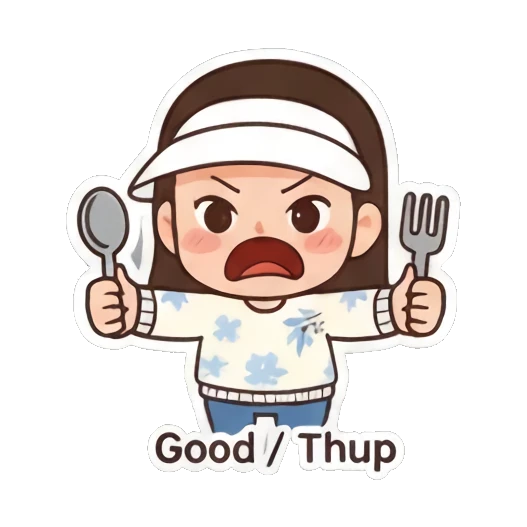 Girl blowing a bubble gum. Visor Girl's Expressive Day sticker for expressive chats and social replies.