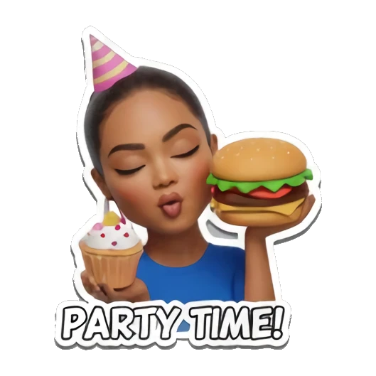 派对吃汉堡的表情 Modern Girl Expressions sticker for expressive chats and social replies.