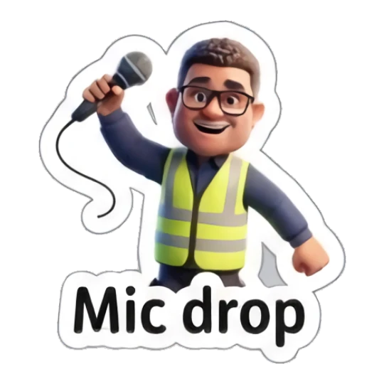 Worker dropping a microphone, looking cool and confident. Busy Worker Life sticker for expressive chats and social replies.
