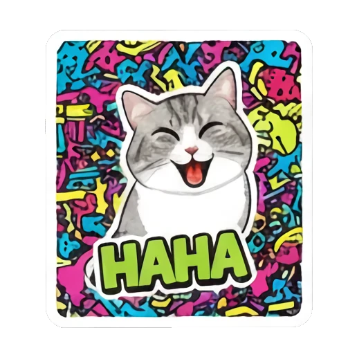 Happy cat laughing with HAHA text Retro Graffiti Cat Vibes sticker for expressive chats and social replies.