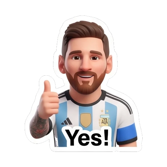 Messi giving a thumbs up with a cheerful smile Messi Moods sticker for expressive chats and social replies.