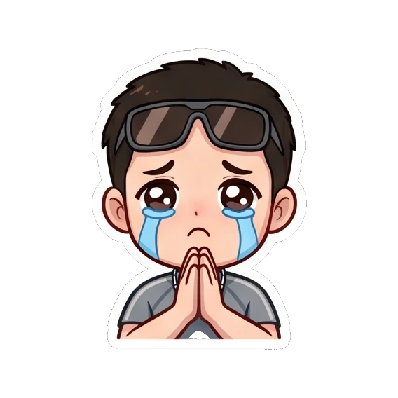 Pleading boy crying with hands together in prayer Cool Guy Daily Life sticker for expressive chats and social replies.