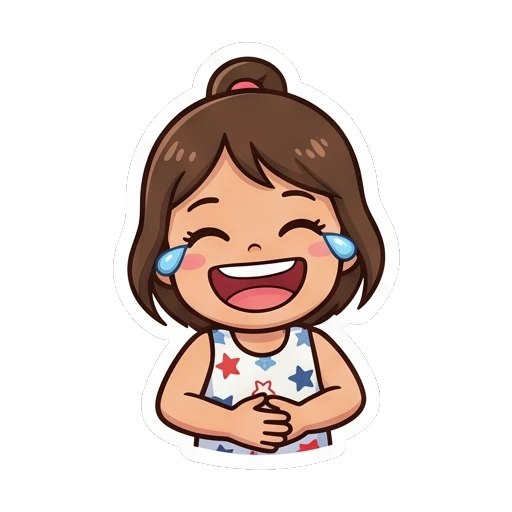 Girl laughing out loud with tears of joy Cheerful Star Girl Adventures sticker for expressive chats and social replies.