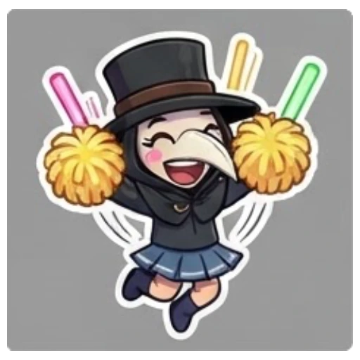 Plague doctor cheering with pom-poms Plague Doctor Adventures sticker for expressive chats and social replies.