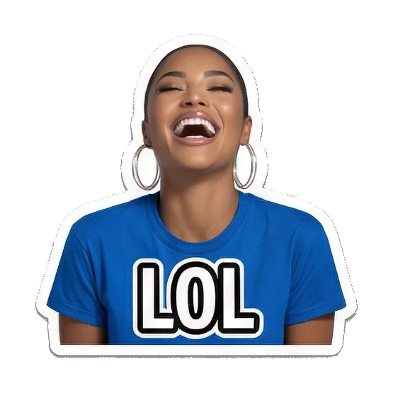 Laughing woman saying LOL Modern Latina Daily Vibes sticker for expressive chats and social replies.