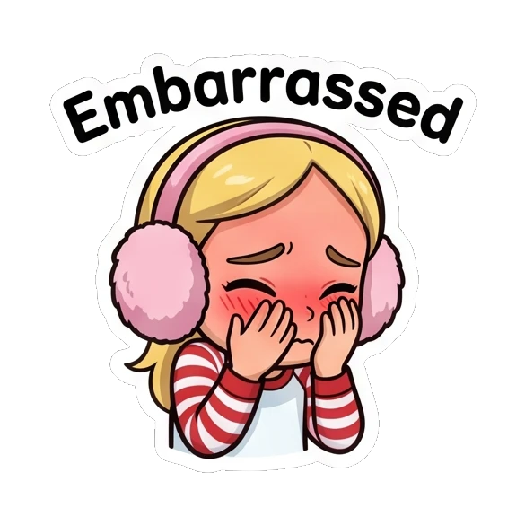 Blonde girl feeling embarrassed with a blushing face. Blonde Girl Daily Life sticker for expressive chats and social replies.