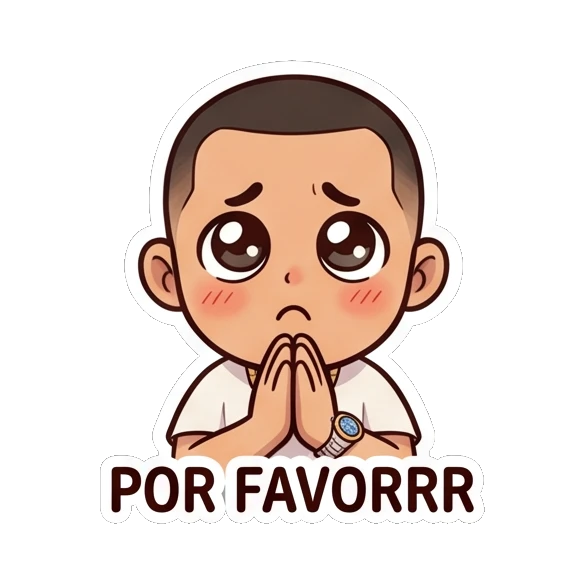 Man with puppy eyes and hands together pleading Cool Urban Guy Daily sticker for expressive chats and social replies.