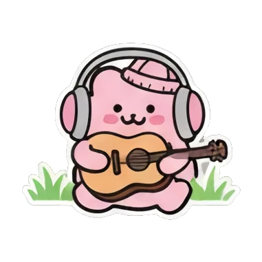 Blob playing guitar Pinky Blob Adventures sticker for expressive chats and social replies.
