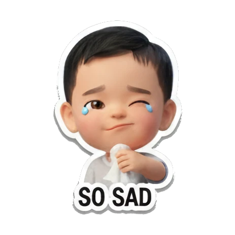 Sad baby crying 'SO SAD' Baby's Daily Moods sticker for expressive chats and social replies.