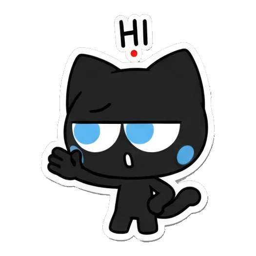 cat waving hello with hi text Playful Black Cat Expressions sticker for expressive chats and social replies.