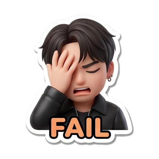Charming boy facepalming in frustration with 'FAIL' text Charming Boy Daily Expressions sticker for expressive chats and social replies.