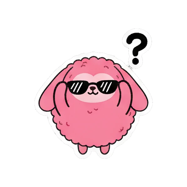 Pink creature looking calm and neutral Pink Fluffy Buddy sticker for expressive chats and social replies.
