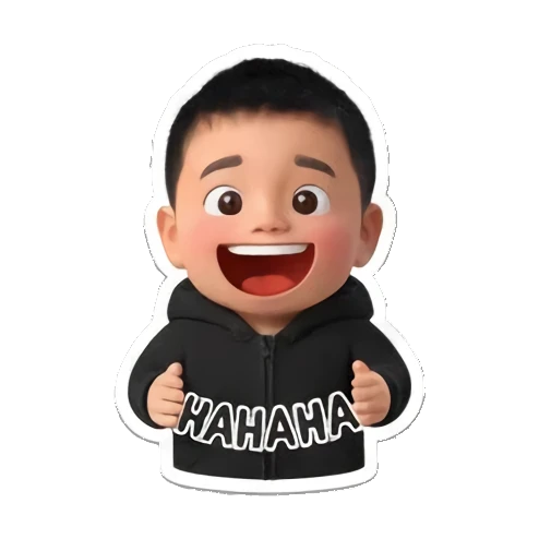 Boy laughing happily with HAHAHA text Little Boy Daily Vibes sticker for expressive chats and social replies.