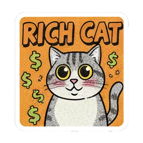 Rich cat, money Retro Cat Reactions sticker for expressive chats and social replies.