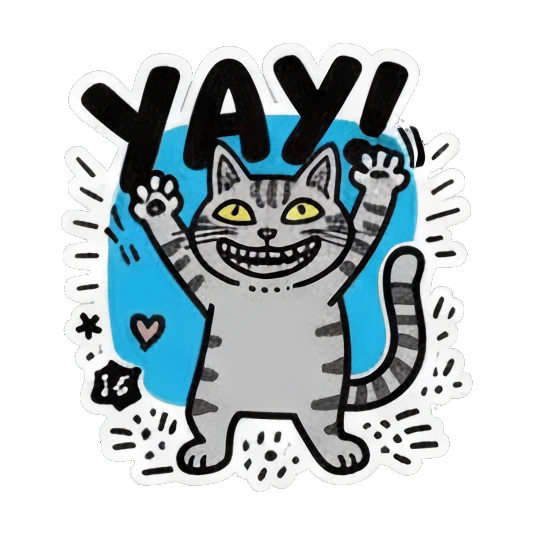 猫咪欢呼雀跃 Colorful Keith Haring Cat sticker for expressive chats and social replies.