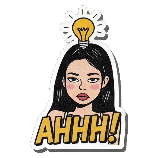 Girl with lightbulb above head, text AHHH! Retro Comic Girl Expressions sticker for expressive chats and social replies.