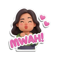 Girl blowing a kiss with heart icons and MWAH text Cheerful Girl Daily Life sticker for expressive chats and social replies.