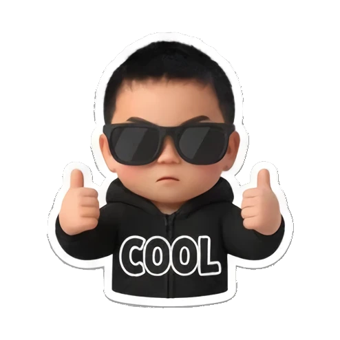 Boy wearing sunglasses looking cool with COOL text Little Boy Daily Vibes sticker for expressive chats and social replies.