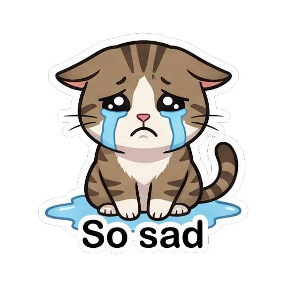 Tabby cat sitting and crying with a puddle of tears Tabby Cat Daily Adventures sticker for expressive chats and social replies.