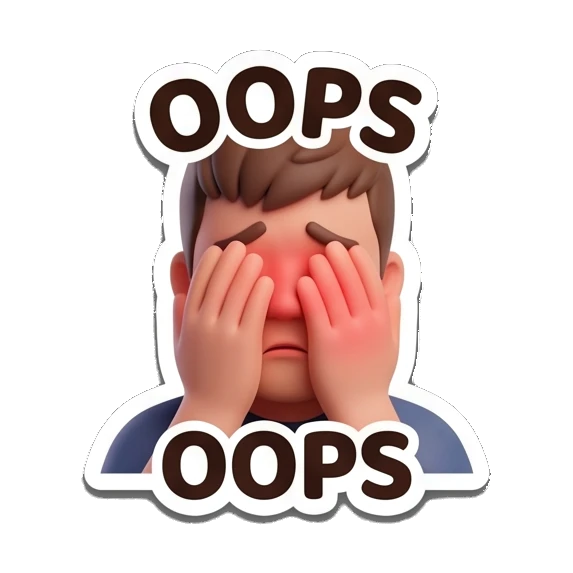 Boy covering face in embarrassment with OOPS text Cheerful 3D Boy Daily Expressions sticker for expressive chats and social replies.
