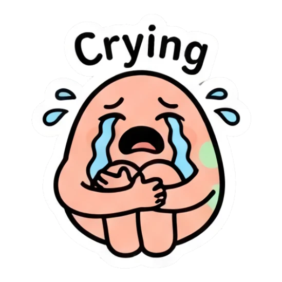 Sad egg character hugging knees and crying Doodle Egg Expressions sticker for expressive chats and social replies.