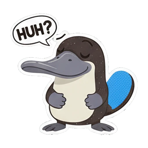 Confused platypus with HUH? text Playful Platypus Pals sticker for expressive chats and social replies.