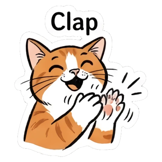 Happy orange cat clapping paws with text Clap Doodle Orange Cat Daily sticker for expressive chats and social replies.