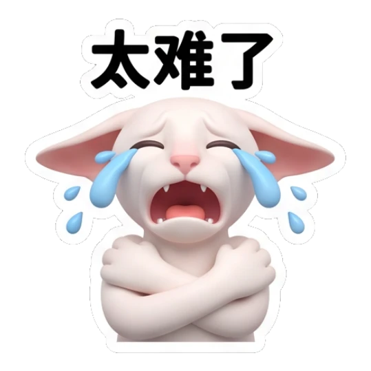 Crying Sphynx cat with crossed arms and '太难了' text Sphynx Cat Daily Vibes sticker for expressive chats and social replies.