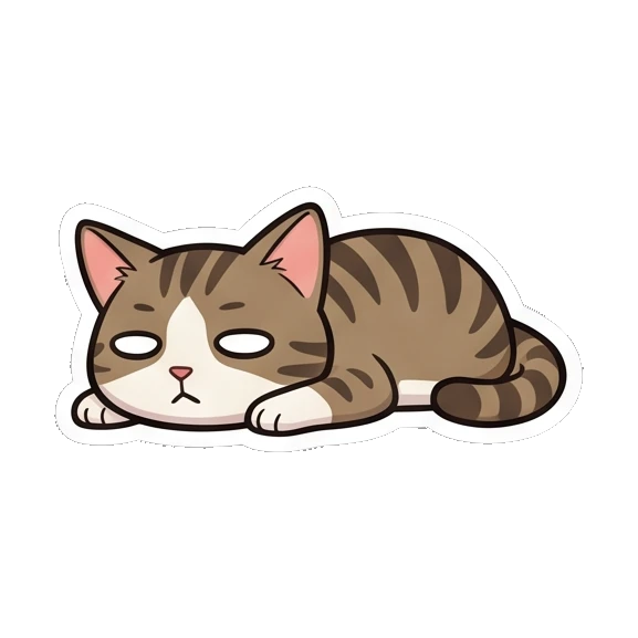 Tabby cat lying down flat with a bored mood Tabby Cat Daily Adventures sticker for expressive chats and social replies.