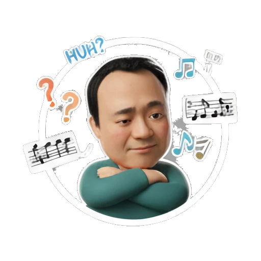Man looking confused with music notes and HUH text Musical Man Expressions sticker for expressive chats and social replies.