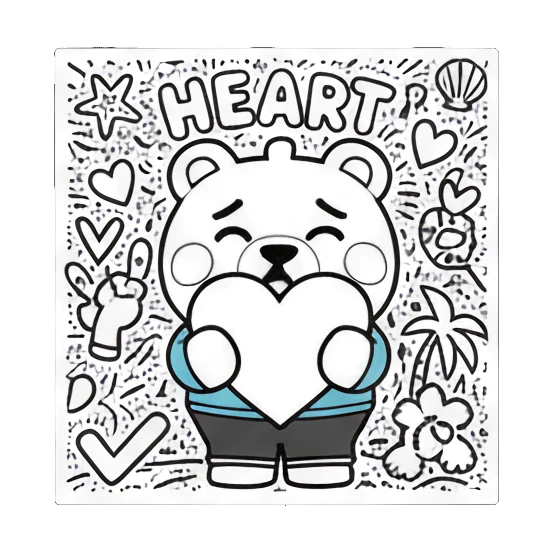 Bear holding a large heart with HEART text Doodle Bear Summer Vibes sticker for expressive chats and social replies.