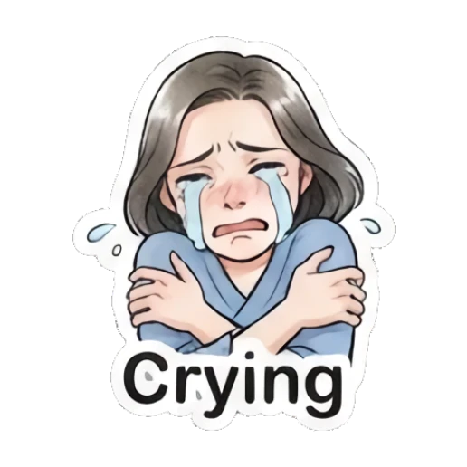Woman crying with arms crossed and text Crying Modern Gentle Lady Expressions sticker for expressive chats and social replies.