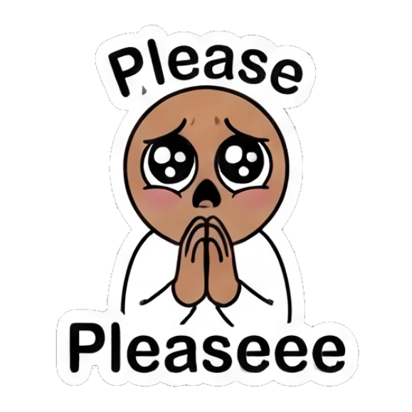 Bearded man looking pleading with large puppy eyes. Cool Guy Daily Vibes sticker for expressive chats and social replies.