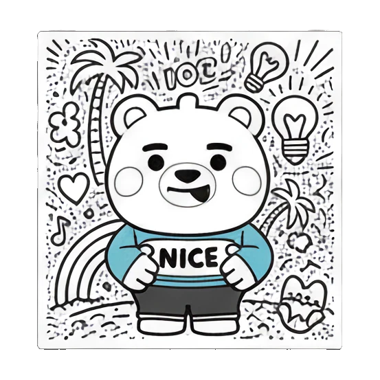 Bear sticking tongue out with NICE text and lightbulb Doodle Bear Summer Vibes sticker for expressive chats and social replies.