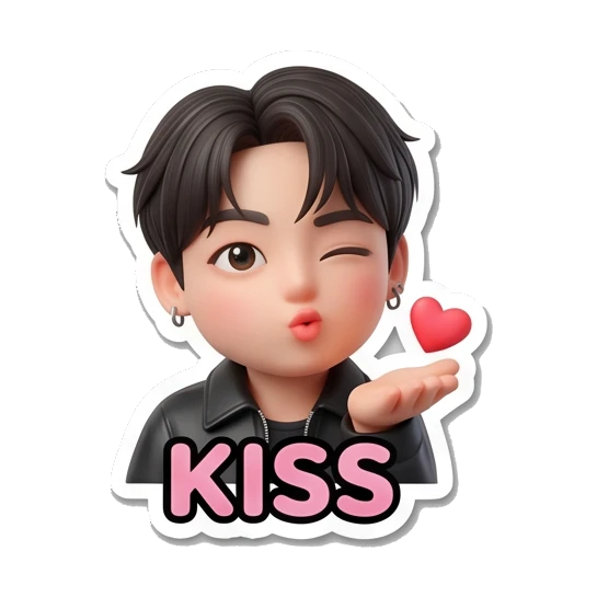 Charming boy blowing a kiss with a heart icon and 'KISS' text Charming Boy Daily Expressions sticker for expressive chats and social replies.
