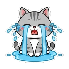 Gray tabby cat crying a river of tears Cheerful Gray Tabby Adventures sticker for expressive chats and social replies.