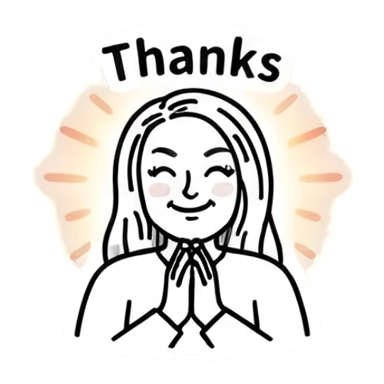 Girl with hands together in gratitude, text Thanks Keith Haring Style Girl Expressions sticker for expressive chats and social replies.