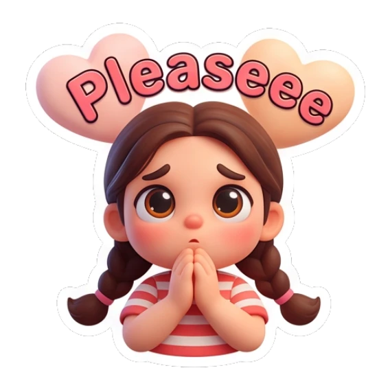 Girl pleading with please text Cute Braided Girl Daily sticker for expressive chats and social replies.