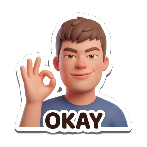 Boy making okay hand gesture with OKAY text Cheerful 3D Boy Daily Expressions sticker for expressive chats and social replies.