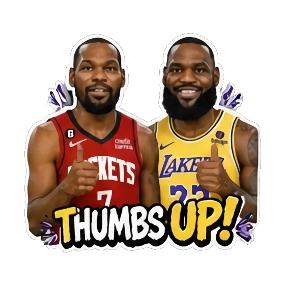 Two players giving a thumbs up, confident, text THUMBS UP. Basketball Legends Duo sticker for expressive chats and social replies.