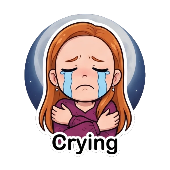 Ginger girl crying sadly with arms wrapped around herself Ginger Girl Daily Life sticker for expressive chats and social replies.