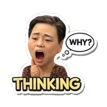 Middle-aged woman pondering with THINKING text Cheerful Middle-Aged Woman Expressions sticker for expressive chats and social replies.